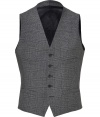 Finish your tailored look on a dashing note with Neil Barretts sleek grey plaid vest, perfectly tailored to modern-dandy looks - V-neckline, button-down front, font slit pockets, adjustable back sash - Pair with dress shirts and sharply tailored blazers, or work sartorial style with favorite tees and jeans