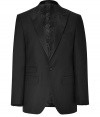 This elegant jacket in fine black wool is a must-have for any gentleman - Single-breasted, classic cut with one-button closure and moderately deep lapel - Three flap pockets, chest pocket and back vent - The perfect jacket for all festive occasions - Pair with a favorite shirt, cashmere pullover and matching pants or dark denim