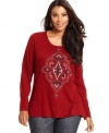 Lucky Brand Jeans' long sleeve plus size top is a must-get for your weekend wardrobe.