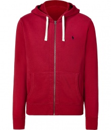 Casual hooded zip-up jacket in red cotton blend - Classically sporty slim cut, with long sleeves, zip closure and pouch pockets on either side - Drawstring hood - Embroidered Polo logo at chest - A great basic ideal for leisure and sports - Versatile, relaxed style compliments all casual looks, including jeans, chinos and workout gear Casual hooded zip-up jacket in red cotton blend - Classically sporty slim cut, with long sleeves, zip closure and pouch pockets on either side - Drawstring hood - Embroidered Polo logo at chest - A great basic ideal for leisure and sports - Versatile, relaxed style compliments all casual looks, including jeans, chinos and workout gear