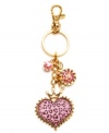 Crowning glory. Betsey Johnson tops off a pink leopard print heart charm with a crown on this regal yet rock n' roll key chain. Crafted in gold tone mixed metal, it's embellished with bow, bead, glass pearl and sparkling crystal accents. Includes a gift box. Approximate length: 6 inches.