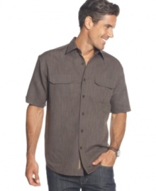 Send a shock-wave through your casual wear with this striped linen-blend shirt from Cubavera.