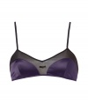 Stylish bralette in fine, violet silk and black silk chiffon - Wonderfully comfortable and pleasant on the skin, thanks to the stretch content - Elegant, unlined bralette style - With narrow, length-adjustable outer straps and hook closure - Perfect, snug fit - Shows off a dream d?collet? - Stylish, sexy, seductive - Fits under (almost) all outfits