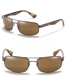 Men's rectangular frame sunglasses with polorized lenses and double bridge design for a classically cool look.