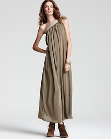 Find yourself in natural territory with this hemp-trimmed 10 Crosby Derek Lam dress, boho-chic in a flowing, one-shoulder silhouette for relaxed elegance.