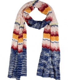 Work a chic retro edge into your outfit with Missonis multicolored knit scarf - Variegated knit border - Wear with a cropped leather jacket and brightly hued leather accessories Work a chic retro edge into your outfit with Missonis multicolored knit scarf - Variegated knit border - Wear with a cropped leather jacket and brightly hued leather accessories