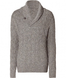 Casual pullover from American casual label Vince - From a pleasant wool-nylon blend - Cool chunky knit, elegant taupe - Modern slim fit with long sleeves - Wide cuffs at the ends of the sleeves and at the waist - Open shawl collar - Very versatile - Perfect with jeans or light pants Casual pullover from American casual label Vince - From a pleasant wool-nylon blend - Cool chunky knit, elegant taupe - Modern slim fit with long sleeves - Wide cuffs at the ends of the sleeves and at the waist - Open shawl collar - Very versatile - Perfect with jeans or light pants