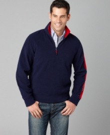 With a sporty contrast stripe on the sleeves, this fleece from Tommy Hilfiger is an instant winner. With a sporty contrast stripe on the sleeves, this fleece from Tommy Hilfiger is an instant winner.