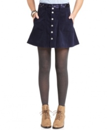 Primp for cooling temps in Tommy Girl's button-front corduroy skirt! Features a scarf belt and girly a-line shape for super adorable style. Primp for cooling temps in Tommy Girl's button-front corduroy skirt! Features a scarf belt and girly a-line shape for super adorable style.