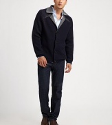 A classic, five-pocket straight leg style, accented with signature stitching and decorative rivets.Self waistband with button closureClassic five-pocket styleRivets and seam details on flySignature back stitchingInseam, about 34CottonDry cleanMade in Italy