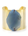 Always keep something pretty up your sleeve with this brushed gold cuff from Lauren by Ralph Lauren. It's blue agate stone accent hints at your worldly style.