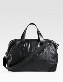 Large croc-embossed carryall with double top handles, detachable shoulder strap and interior zip compartments, ideal for weekend getaways and last minute excursions.Zip closureDouble top handlesRemovable shoulder strapInterior zip pocketCotton liningLeather20W x 12H x 10DImported Large croc-embossed carryall with double top handles, detachable shoulder strap and interior zip compartments, ideal for weekend getaways and last minute excursions.Zip closureDouble top handlesRemovable shoulder strapInterior zip pocketCotton liningLeather20W x 12H x 10DImported