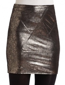 THE LOOKBanded waist Back zip closure Seam details Crackled metallic tone Fully linedTHE FITStraight silhouette About 17 longTHE MATERIALSkirt: Lambskin leather Lining: SilkCARE & ORIGINDry clean Imported THE LOOKBanded waist Back zip closure Seam details Crackled metallic tone Fully linedTHE FITStraight silhouette About 17 longTHE MATERIALSkirt: Lambskin leather Lining: SilkCARE & ORIGINDry clean Imported