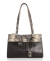 Python trim emphasizes the clean, refined lines on this classically elegant glazed leather satchel from Giani Bernini.