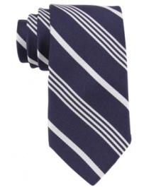 Update your everyday stripes with this contrast Tommy Hilfiger silk tie. Update your everyday stripes with this contrast Tommy Hilfiger silk tie.