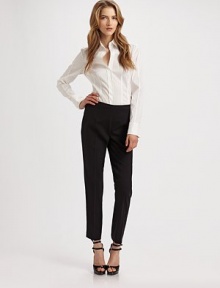 Sophisticated stretch wool with back seams on legs and a refreshing, cropped ankle cut. Side zipFully linedInseam, about 2996% virgin wool/4% elastaneDry cleanImported of Italian fabric Model shown is 5'10 (177cm) wearing US size 4. Sophisticated stretch wool with back seams on legs and a refreshing, cropped ankle cut. Side zipFully linedInseam, about 2996% virgin wool/4% elastaneDry cleanImported of Italian fabric Model shown is 5'10 (177cm) wearing US size 4.