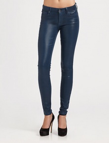 With a figure-complementing rise and leather-like finish, these sleek skinnies have more recovery than other stretch fabrics. THE FITLeg opening, about 10Medium rise, about 8Inseam, about 30THE DETAILSZip flyFive-pocket style93% cotton/6% polyester/1% spandexMachine washMade in USA of imported fabricModel shown is 5'9 (175cm) wearing US size 4.