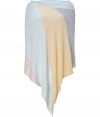 A contemporary alternative to the classic pullover, Antonia Zanders colorblocked pastel poncho is a unique modern choice - Boat neckline, long triangle front hemline - Draped silhouette - Wear with tailored trousers and sleek leather accessories