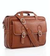 This luxurious laptop case is the classic business carrier. Its double-compartment design makes organization easy – store documents, supplies and accessories in front and your laptop in the padded storage space at back. One-year limited warranty.