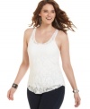 Snag a super-cute layering piece with American Rag's plus size racerback top, featuring sheer lace.