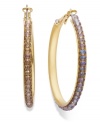 Looking for something sweet? Get your fix with these non-traditional hoop earrings from c.A.K.e. by Ali Khan. Crafted in gold tone mixed metal, hoops feature pistachio glass beads. Approximate diameter: 2 inches.