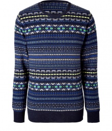 Uncommonly soft and high-quality pullover in a fine cashmere blend - Features a stylish striped pattern in blue, typical of Paul Smith designs - Long and narrow with ribbing, round neckline and long sleeves - Try with fall/winter favorites like corduroys, boots and a blazer