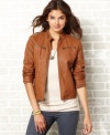 Perfect your biker-chick style in this faux-leather jacket from Maralyn & Me! Exposed zippers make this piece oh-so tough.