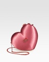 A sweet and charming style in smooth satin embellished with logo plaques.Concealable chain shoulder strap, 21 dropMagnetic top closureFully lined6¼W X 5½H X 1¼DImported
