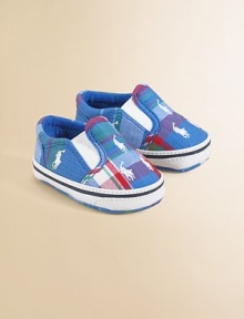 Handsome plaid cotton canvas slip-ons, embroidered with signature polo ponies.Slip-on styleCanvas upperCotton liningCanvas solePadded insoleImported Handsome plaid cotton canvas slip-ons, embroidered with signature polo ponies.Slip-on styleCanvas upperCotton liningCanvas solePadded insoleImported