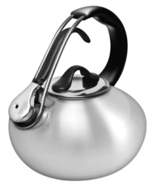 With a sweeping handle that arcs high above its body, this teakettle is certainly in the loop on what looks great. But it's also well aware of the best ways to boil water. The proof is in the bell-shaped design that helps induce heat for faster boiling and the flat aluminum sandwich bottom that can be used on almost any stovetop. The extra-large lid opens for easy filling and cleaning. Limited warranty. With a sweeping handle that arcs high above its body, this teakettle is certainly in the loop on what looks great. But it's also well aware of the best ways to boil water. The proof is in the bell-shaped design that helps induce heat for faster boiling and the flat aluminum sandwich bottom that can be used on almost any stovetop. The extra-large lid opens for easy filling and cleaning. Limited warranty.