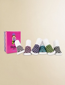 Six pairs of colorful, checkered, low-top socks, packaged in a cute gift box.80% cotton/17% nylon/3% spandexMachine washImported Six pairs of colorful, checkered, low-top socks, packaged in a cute gift box.80% cotton/17% nylon/3% spandexMachine washImported