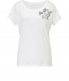 Marc Jacobs gives the classic tee a quirky kick with this floral graphic top - Round neck, short sleeves, graphic floral detail with single chest pocket, slim fit - Pair with slim jeans or a floral printed mini skirt and platform sandals