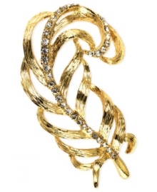 Bohemian chic. Anne Klein's beautiful cut-out feather pin is crafted in gold-tone mixed metal with clear accents for added sparkle. Approximate length: 2-3/4 inches. Approximate width: 1-1/2 inches. Bohemian chic. Anne Klein's beautiful cut-out feather pin is crafted in gold-tone mixed metal with clear accents for added sparkle. Approximate length: 2-3/4 inches. Approximate width: 1-1/2 inches.