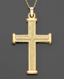 Simple and elegant, this beautiful cross pendant is set in 14k gold. Approximate length: 2 inches. Chain not included. Simple and elegant, this beautiful cross pendant is set in 14k gold. Approximate length: 2 inches. Chain not included.