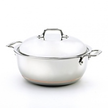 Get the benefits of copper heat conduction with the cleaning ease of stainless steel in All-Clad's Copper Core collection. Ideal for slow-cooking meats and vegetables or simmering savory stews, this classic dutch oven has a domed lid that locks in moisture and promotes even heat distribution. Riveted stainless-steel handles stay cool on the cooktop for ease and safety in moving from the stove to the oven to the table. Get the benefits of copper heat conduction with the cleaning ease of stainless steel in All-Clad's Copper Core collection. Ideal for slow-cooking meats and vegetables or simmering savory stews, this classic dutch oven has a domed lid that locks in moisture and promotes even heat distribution. Riveted stainless-steel handles stay cool on the cooktop for ease and safety in moving from the stove to the oven to the table.
