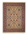 A long runner that is ideal for hallways and entryways. Patterned on an antique Mahal carpet design, this rug showcases the intricate beauty of flowers, leaves, vines, vases and palmettes on a soft ivory ground. A special dyeing process imparts rich, subtle gradations to a color palette that includes ivory, caramel, terra cotta, blues and soft greens. Woven in the USA of New Zealand premium worsted wool for indulgent softness.