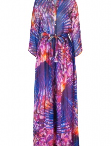 Make a stunning seaside debut in Matthew Williamson Escapes radiant palm printed silk jumpsuit - Spread collar, open neckline, draped long sleeves with buttoned tabs for adjustable length, button-down front, self-tie sash around the waist - Loosely fitted, wide-legged - Team with statement gold jewelry and just as bright platform pumps