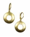 Move in the right circles with style that makes a statement. Jones New York's simple drop earrings feature a subtle cut-out circle. Setting and leverback crafted in gold tone mixed metal. Approximate drop: 1-3/8 inches.