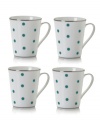 With turquoise dots and pretty platinum trim, these Color Studio mugs from Mikasa give the table a sense of fun.