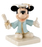Graduate from plush toys to porcelain figurines! Disney's Mickey Mouse smiles ear to ear, wearing his cap and gown in a gift for the grad who's young at heart.
