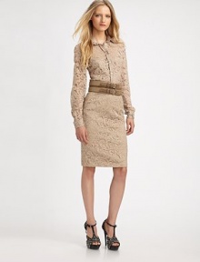 Textural, feminine lace, impeccably tailored for an ultra-flattering fit.Point collarButton frontPrincess seamsLong sleeves with button cuffsAbout 27 from shoulder to hem93% silk/7% elastaneDry cleanImportedOUR FIT MODEL RECOMMENDS ordering true size. Textural, feminine lace, impeccably tailored for an ultra-flattering fit.Point collarButton frontPrincess seamsLong sleeves with button cuffsAbout 27 from shoulder to hem93% silk/7% elastaneDry cleanImportedOUR FIT MODEL RECOMMENDS ordering true size.