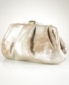 Give your evening style a shot of shine with this metallic leather clutch from Lauren Ralph Lauren. With feminine ruched detailing and chic compact shape, it's right for a night of dinner, dancing and dazzling.