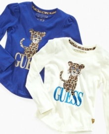 Born to be wild and super adorable with this leopard graphic tee from Guess. Born to be wild and super adorable with this leopard graphic tee from Guess.