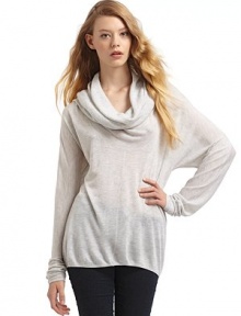 THE LOOKEasy, slouchy shapeRibbed cowlneckLong sleevesRibbed hemLonger back hemTHE FITAbout 32 from shoulder to longest point of hemTHE MATERIAL90% rayon from bamboo/10% cashmereCARE & ORIGINDry cleanImported THE LOOKEasy, slouchy shapeRibbed cowlneckLong sleevesRibbed hemLonger back hemTHE FITAbout 32 from shoulder to longest point of hemTHE MATERIAL90% rayon from bamboo/10% cashmereCARE & ORIGINDry cleanImported