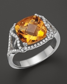 Diamonds accent a dazzling citrine stone in this sterling silver ring from Badgley Mischka.