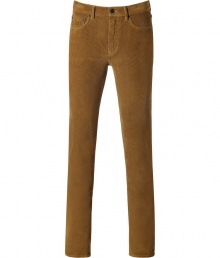 Stylish pants made ​.​.of fine, golden brown cotton - Casual corduroy look - Slim, straight cut - Luxurious and casual at the same time - Two pockets - High quality and wonderfully comfortable - A favorite pair of pants you will wear for a lifetime - Pair with a cashmere pullover, shirt or cardigan