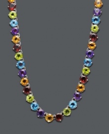 Add a bright splash of color to your neckline. Necklace features round-cut blue topaz (8-3/4 ct. t.w.), amethyst (5-3/4 ct. t.w.), citrine (7-1/5 ct. t.w.), garnet (8-5/8 ct. t.w.), and peridot (7-9/10 ct. t.w.). Crafted in sterling silver. Approximate length: 18 inches. Add a bright splash of color to your neckline. Necklace features round-cut blue topaz (8-3/4 ct. t.w.), amethyst (5-3/4 ct. t.w.), citrine (7-1/5 ct. t.w.), garnet (8-5/8 ct. t.w.), and peridot (7-9/10 ct. t.w.). Crafted in sterling silver. Approximate length: 18 inches.