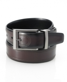 Smooth, pliable leather lends a soft sophisticated touch to any ensemble with this stitched Geoffrey Beene belt.