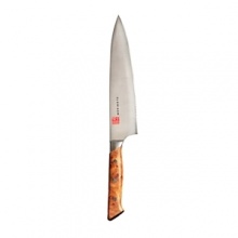 Developed with world-renowned Chef Masahura Morimoto. Micro-carbide powdered steel and Cryodur ice hardened blades for optimum hardness and corrosion resistance. Hand sharpened with the traditional Japanese Honbazuka technique. Astonishing Amboyna Burl Wood handles are hand-carved. Developed with world-renowned Chef Masahura Morimoto. Micro-carbide powdered steel and Cryodur ice hardened blades for optimum hardness and corrosion resistance. Hand sharpened with the traditional Japanese Honbazuka technique. Astonishing Amboyna Burl Wood handles are hand-carved.