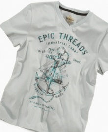 Lock it down. This v-neck t-shirt from Epic Threads gives him a solid style that anchors his casual style. Lock it down. This v-neck t-shirt from Epic Threads gives him a solid style that anchors his casual style.